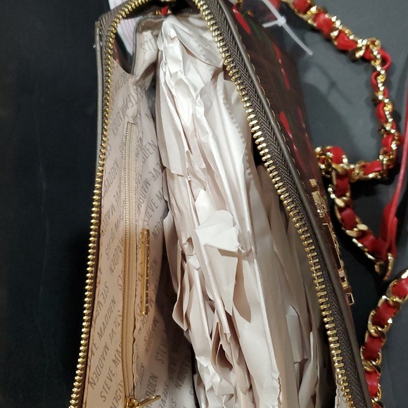 Steve Madden brown plaid checkered cherry print bryder crossbody bag and charm - Picture 8 of 13